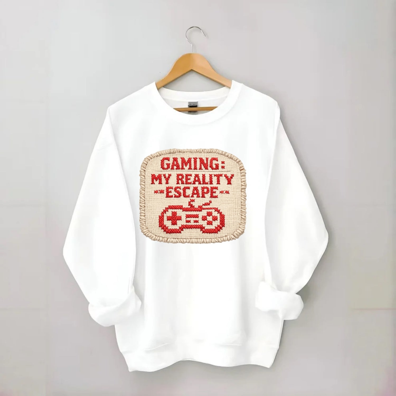 GAMING: MY REALITY ESCAPE - red game escape - red - gaming reality escape - Crewneck Sweatshirt - white