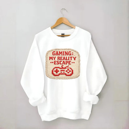 GAMING: MY REALITY ESCAPE - red game escape - red - gaming reality escape - Crewneck Sweatshirt - white