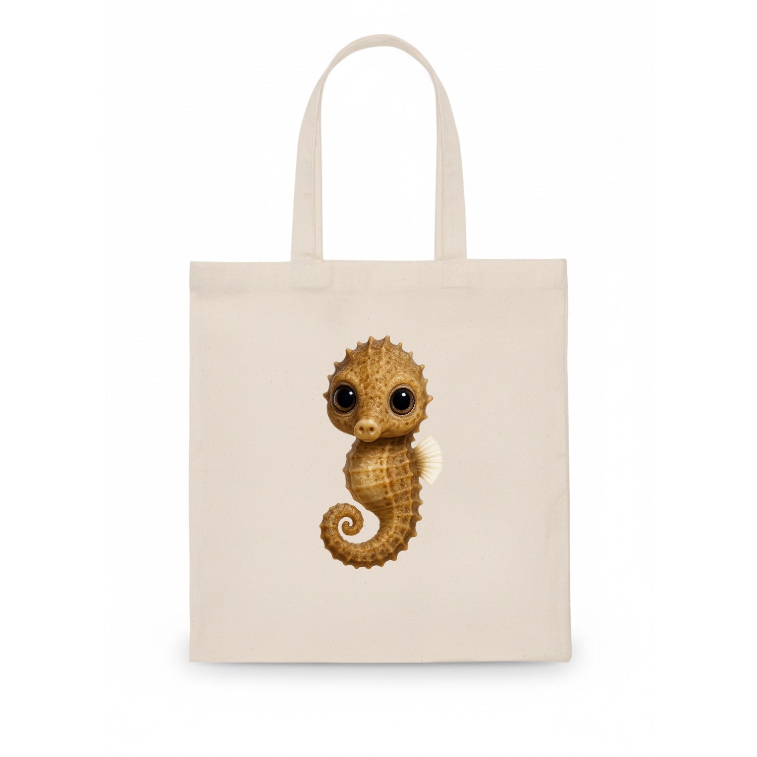 Baby Seahorse - curled tail, snout, large eyes, front-facing, delicate and cute - Tote Bag - white