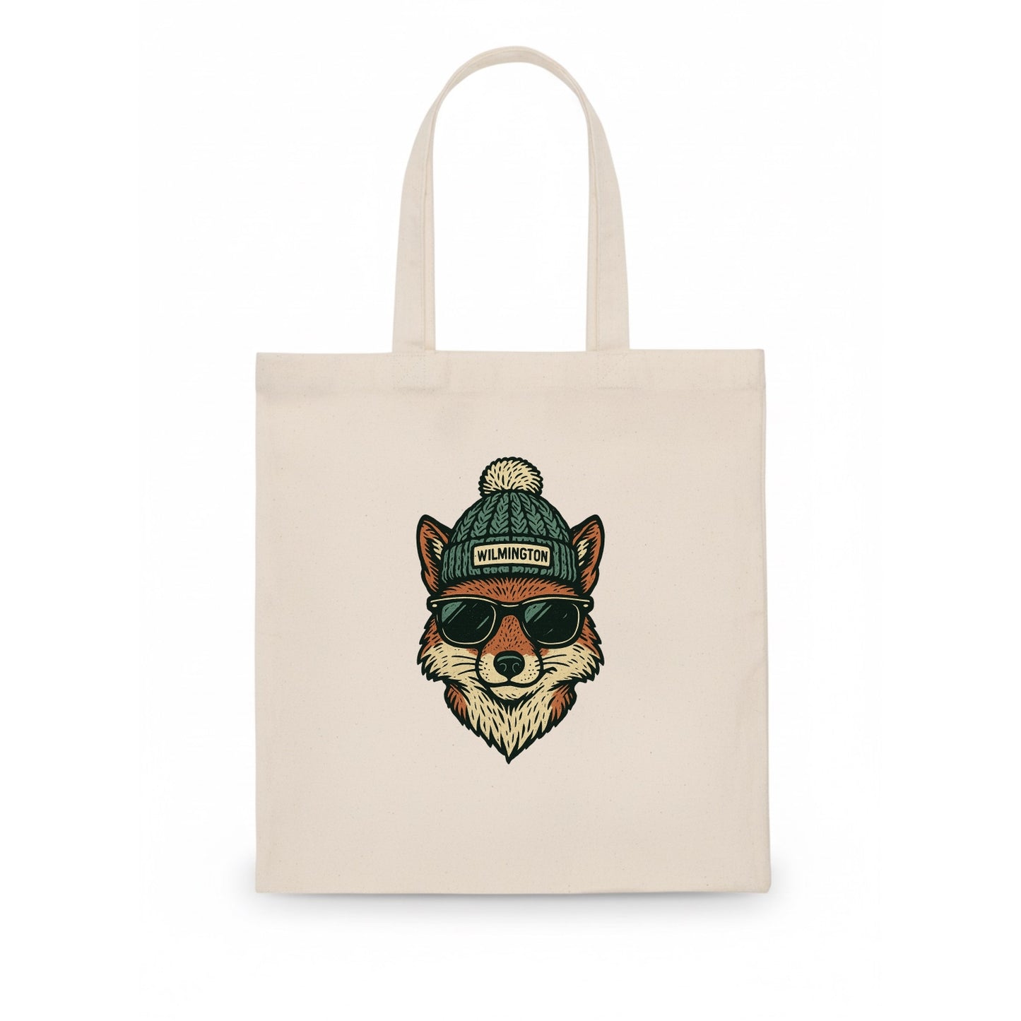 Delaware Gray Fox wearing Wilmington beanie with pom pom and wayfarer sunglasses - Tote Bag - white