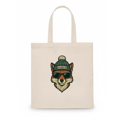 Delaware Gray Fox wearing Wilmington beanie with pom pom and wayfarer sunglasses - Tote Bag - white