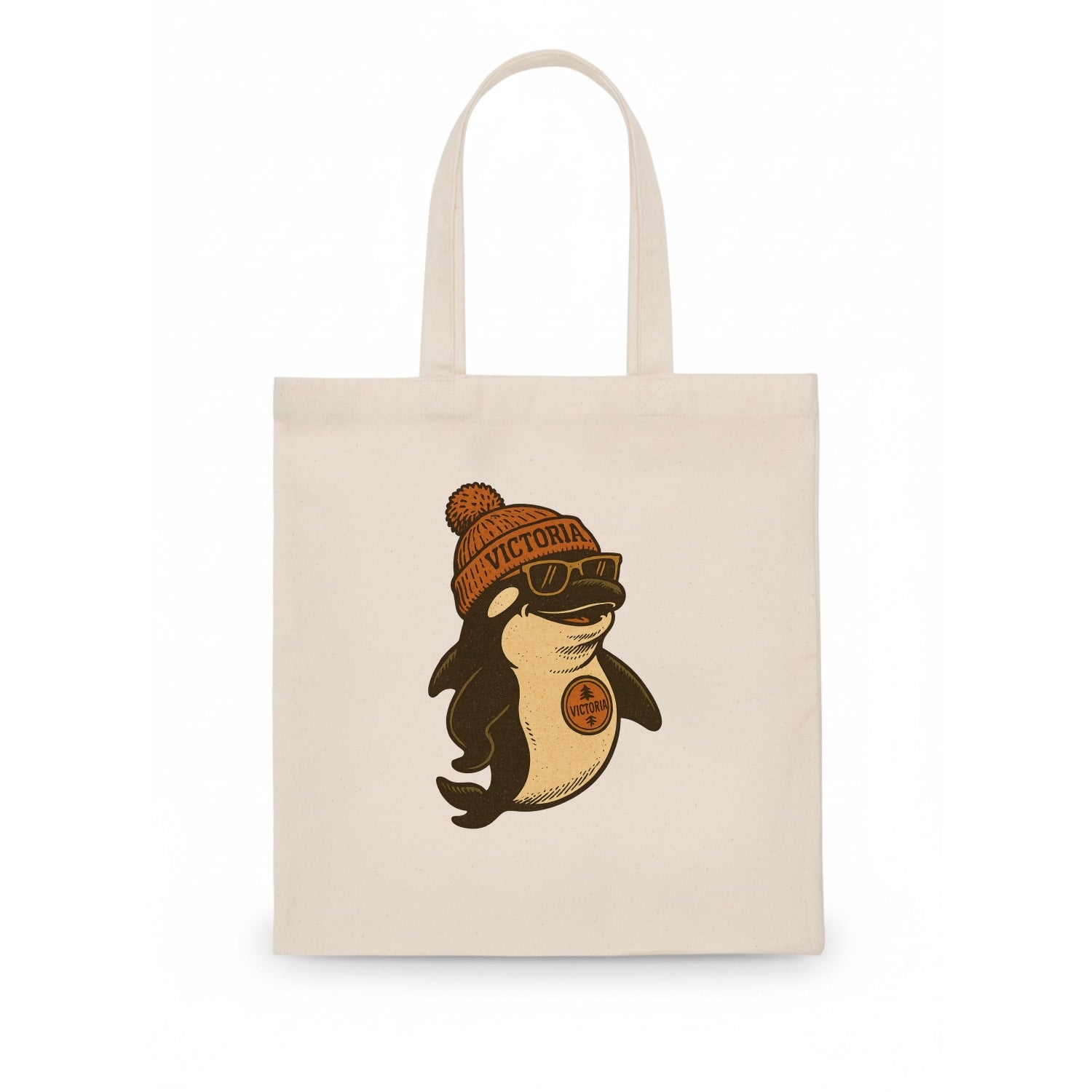 Victoria Orca wearing Victoria beanie with pom pom and wayfarer sunglasses - Tote Bag - white