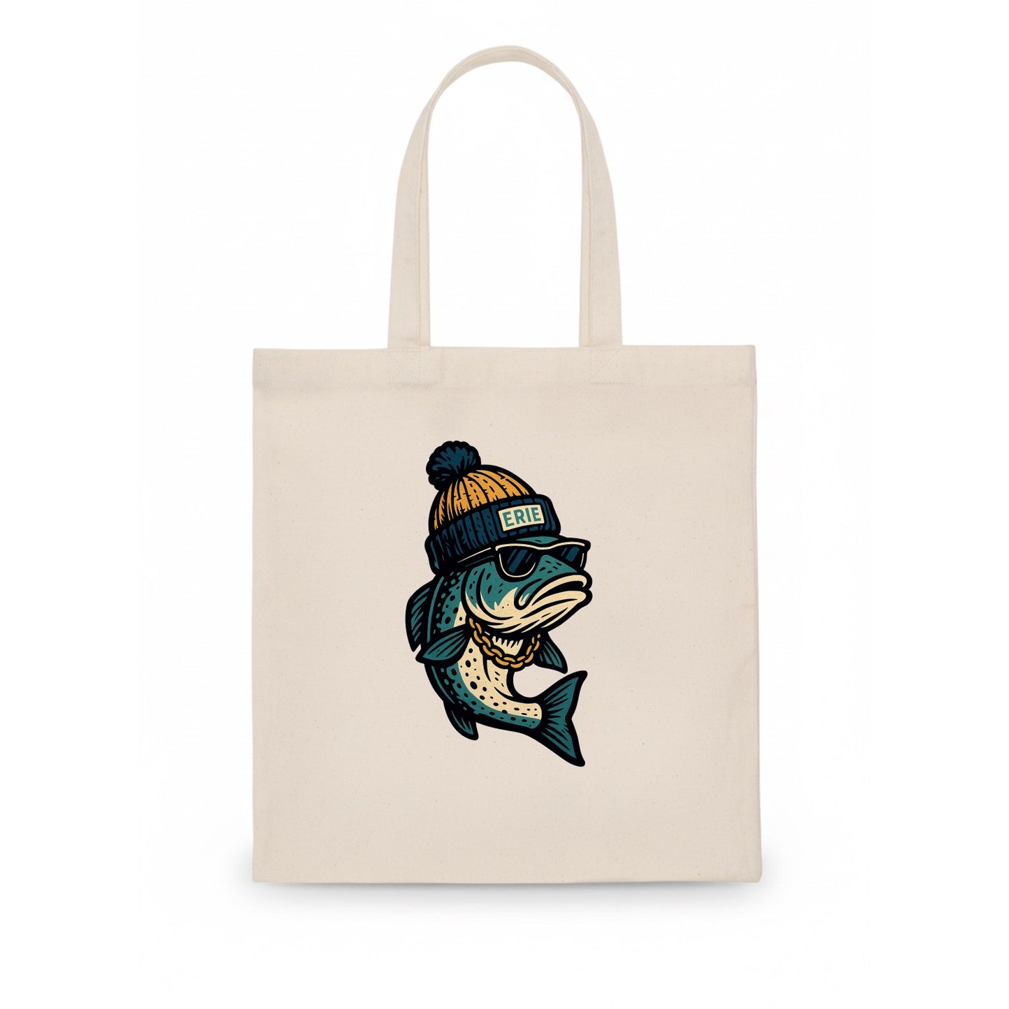 Erie Lake Trout wearing Erie beanie with - Tote Bag - white