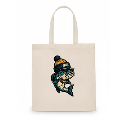 Erie Lake Trout wearing Erie beanie with - Tote Bag - white