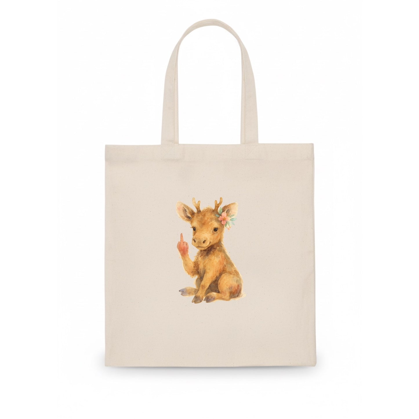 baby moose with adorable tiny antlers, one hoof raised in attitude - Tote Bag - white