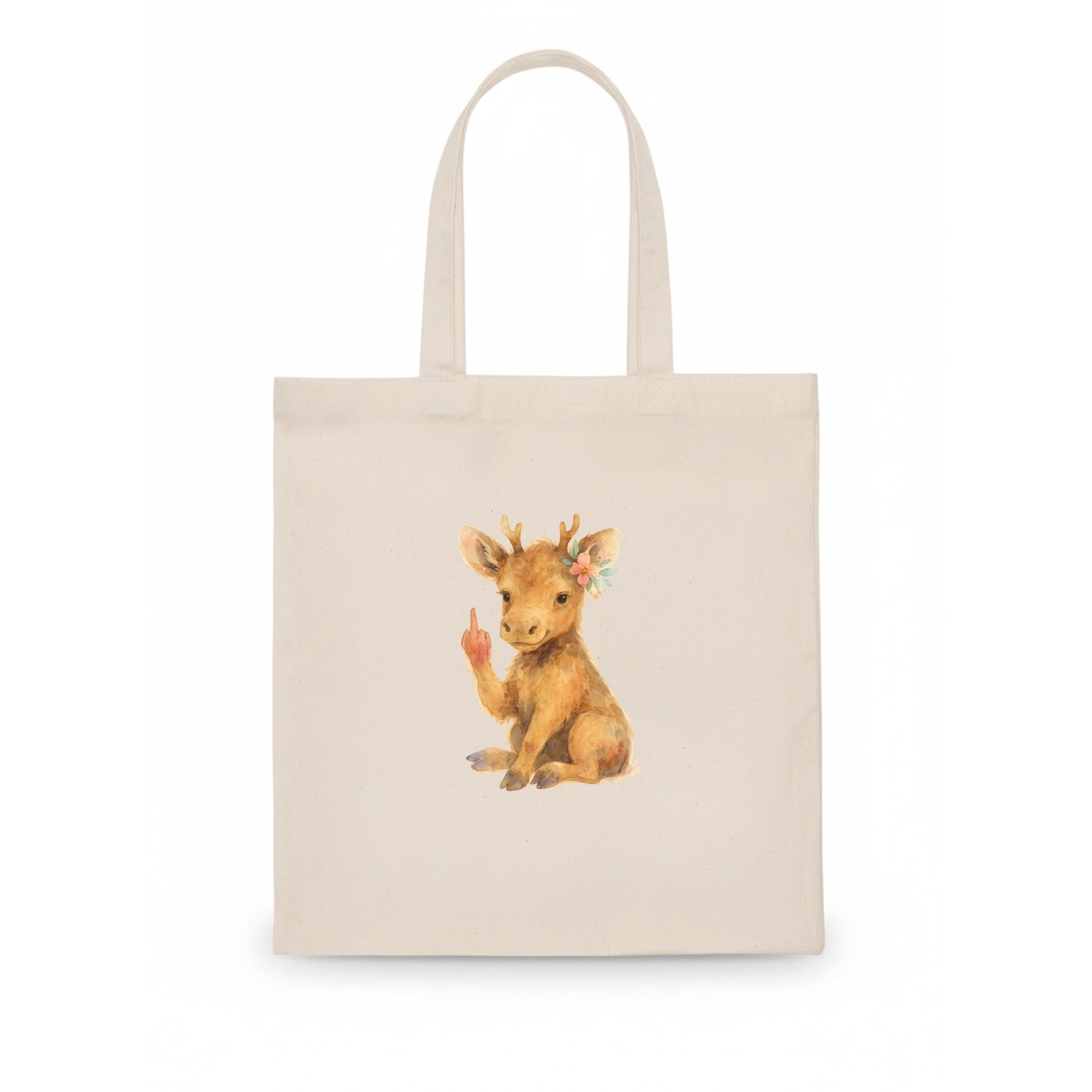 baby moose with adorable tiny antlers, one hoof raised in attitude - Tote Bag - white