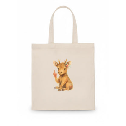 baby moose with adorable tiny antlers, one hoof raised in attitude - Tote Bag - white