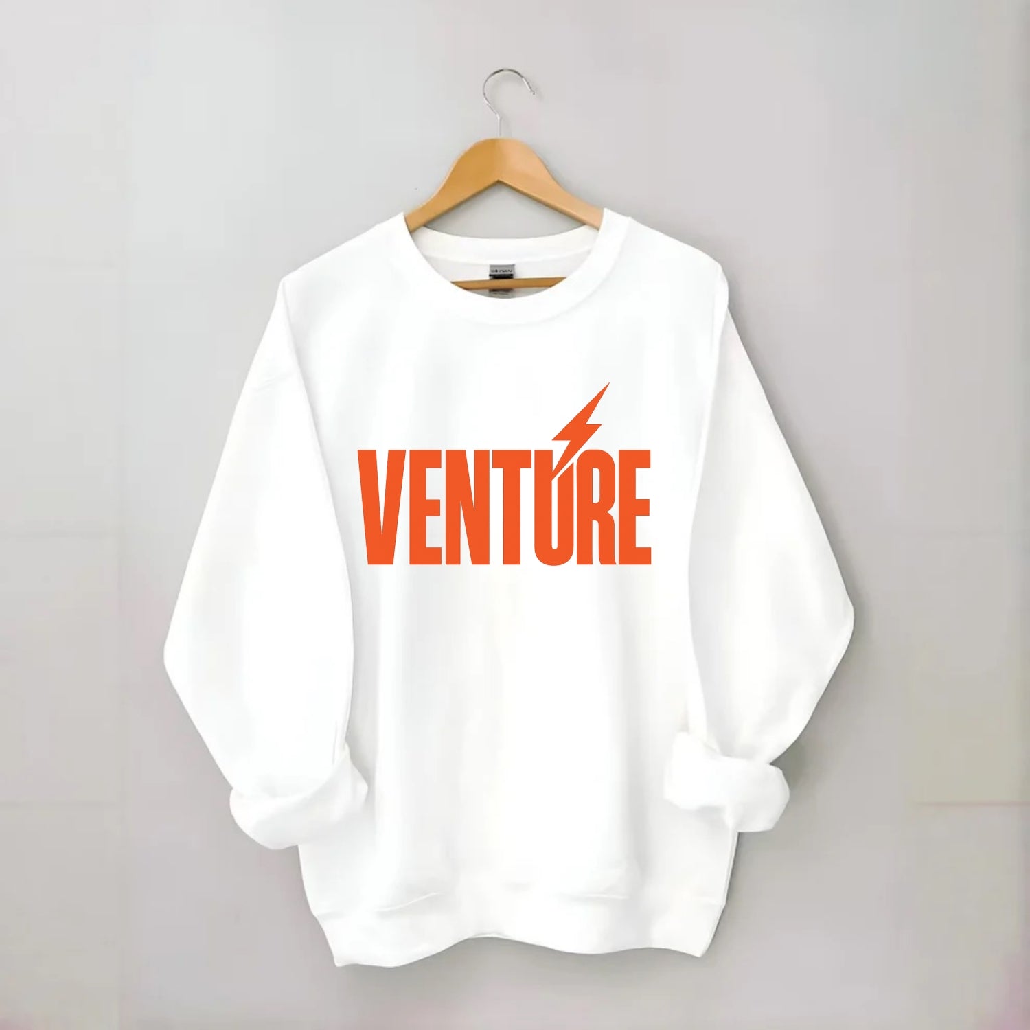 Bold typography design - "VENTURE" - taking risks, bold exploration - Crewneck Sweatshirt - white