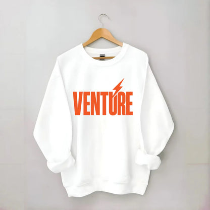 Bold typography design - "VENTURE" - taking risks, bold exploration - Crewneck Sweatshirt - white