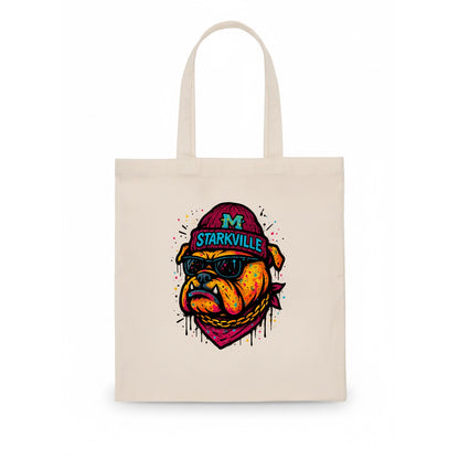 Starkville Bulldog wearing Mississippi State beanie with M patch - Tote Bag - white