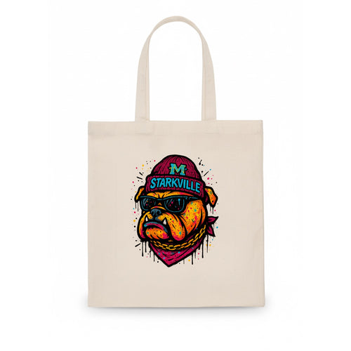 Starkville Bulldog wearing Mississippi State beanie with M patch - Tote Bag