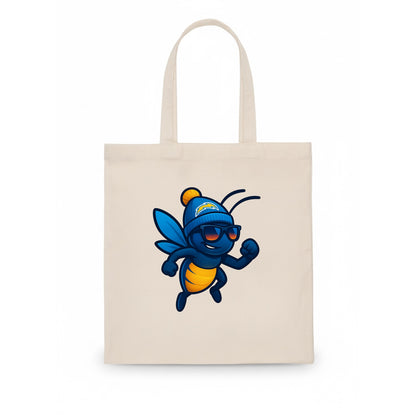 LA Lightning Bug wearing Chargers powder blue and gold beanie with pom pom and wayfarer - Tote Bag - white