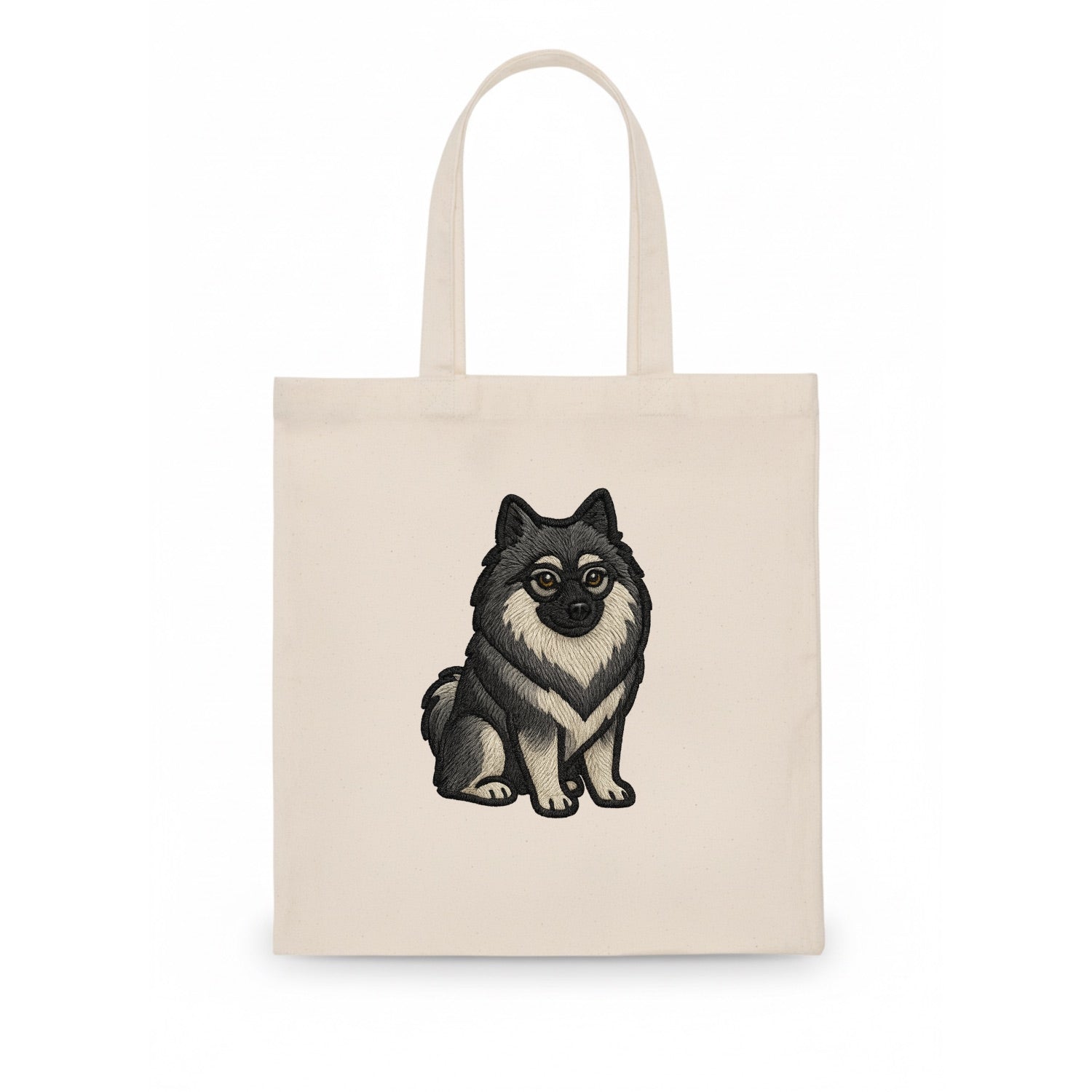 Keeshond - Gray and black spectacles embroidered design - Tote Bag - white