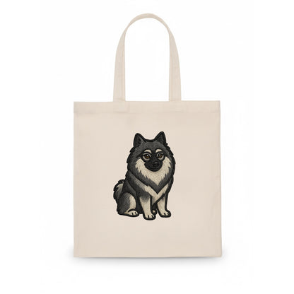 Keeshond - Gray and black spectacles embroidered design - Tote Bag - white