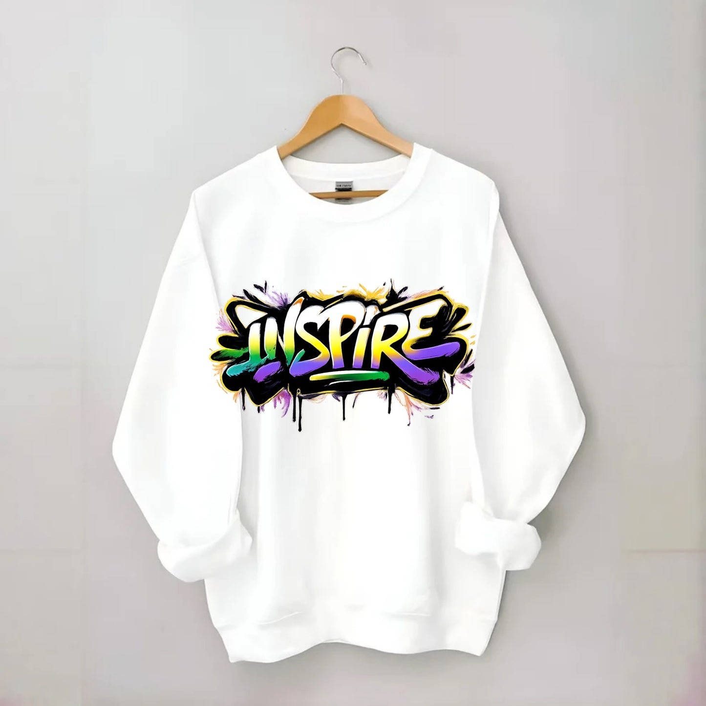 Bold typography design - "INSPIRE" - motivating others, being the spark - Crewneck Sweatshirt - white