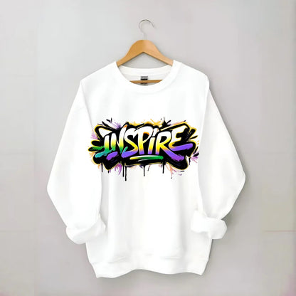 Bold typography design - "INSPIRE" - motivating others, being the spark - Crewneck Sweatshirt - white