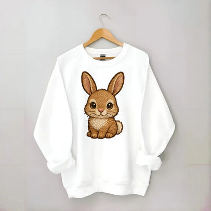 Baby Rabbit - long ears, fluffy white tail, pink nose, large brown eyes, - Crewneck Sweatshirt - white