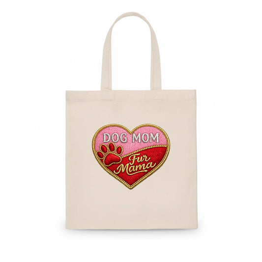 DOG MOM HEART - heart with paw print in pink and red , fur mama - Tote Bag - white