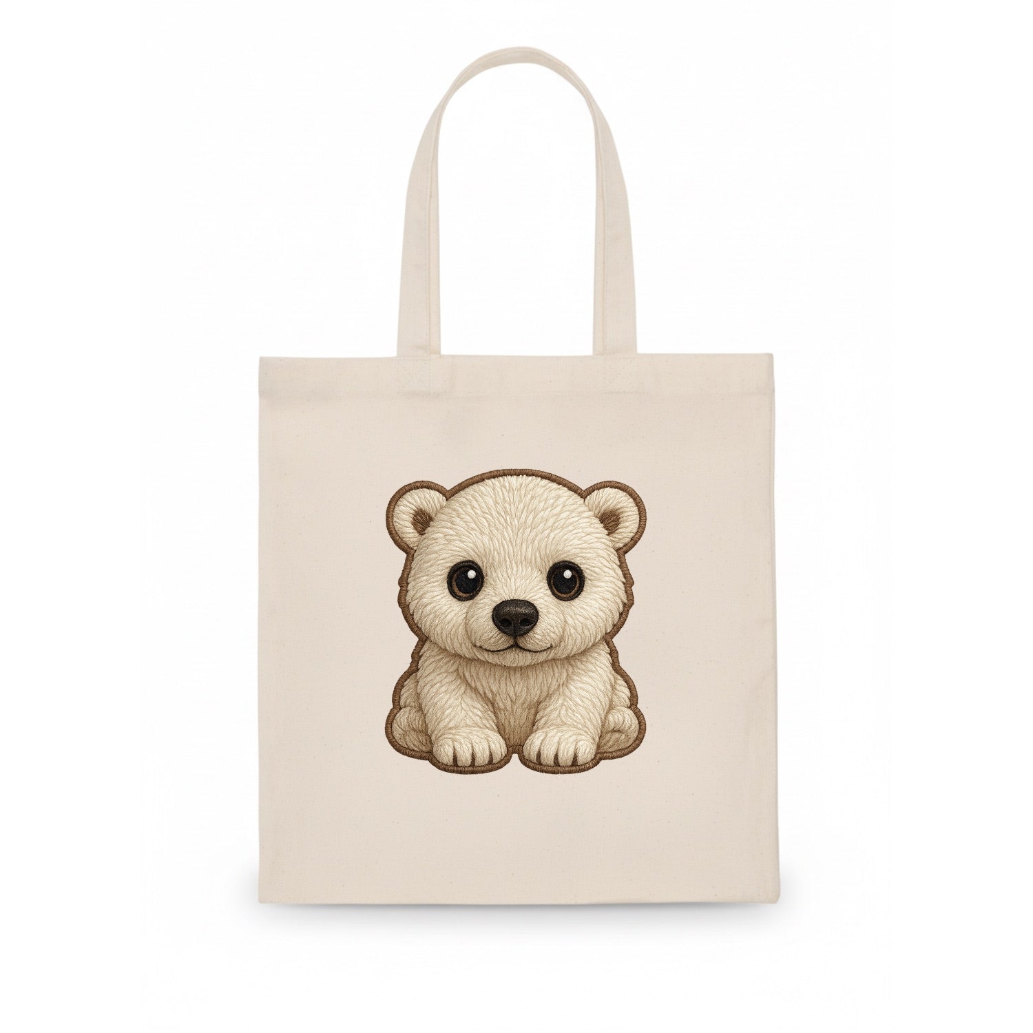 Baby Polar Bear Cub - white fluffy, black nose, dark curious eyes, front-facing, iconic - Tote Bag - white