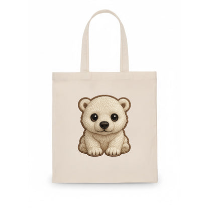Baby Polar Bear Cub - white fluffy, black nose, dark curious eyes, front-facing, iconic - Tote Bag - white