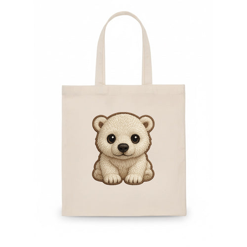 Baby Polar Bear Cub - white fluffy, black nose, dark curious eyes, front-facing, iconic - Tote Bag