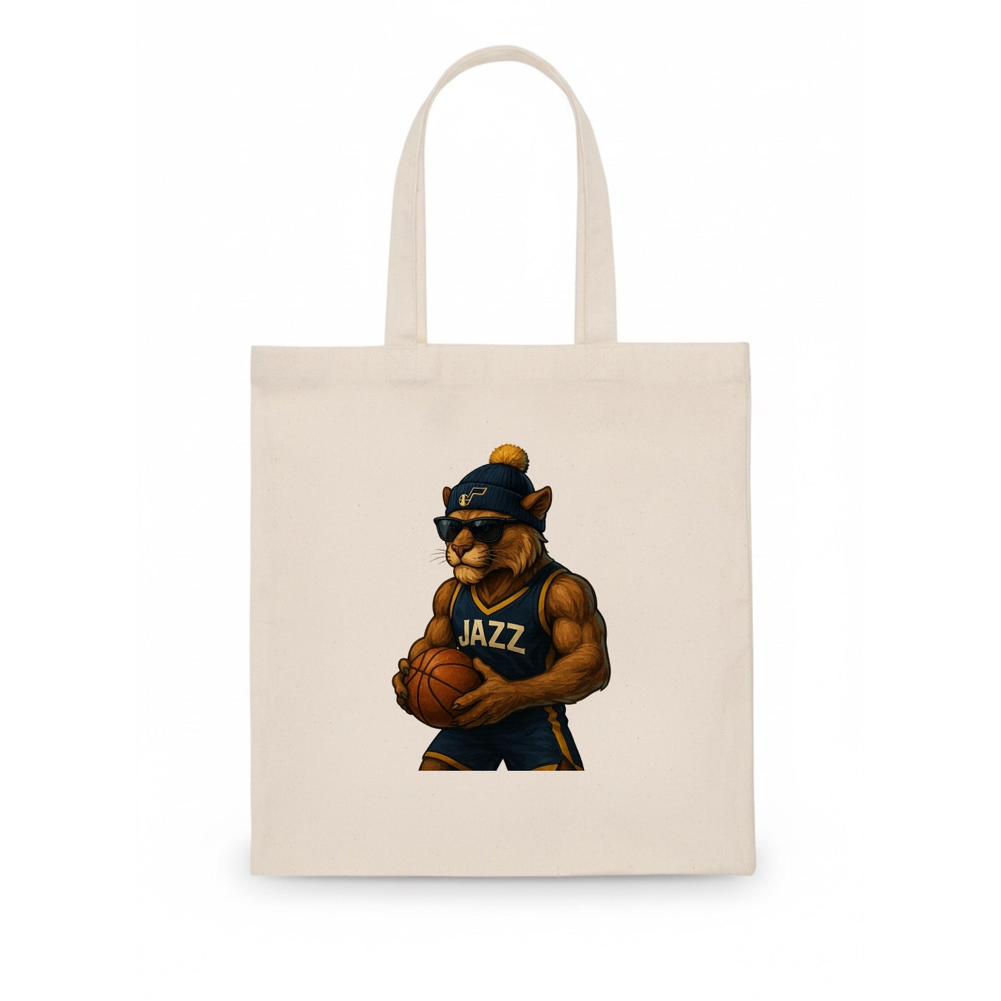 Utah Mountain Lion wearing Jazz navy and yellow beanie with music note and wayfarer - Tote Bag - white