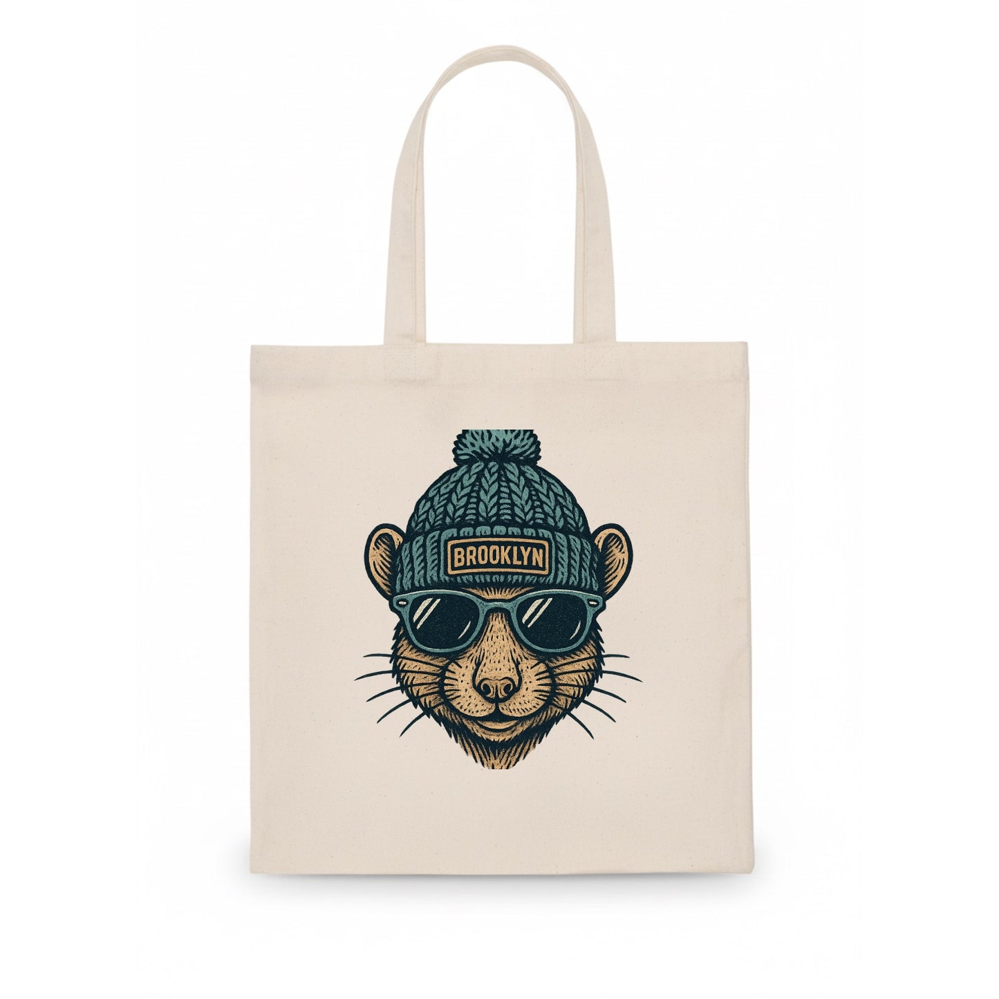 NYC Rat wearing Brooklyn beanie with pom pom and wayfarer sunglasses - Tote Bag - white