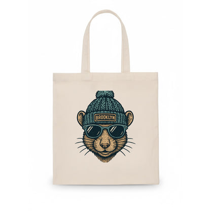 NYC Rat wearing Brooklyn beanie with pom pom and wayfarer sunglasses - Tote Bag - white