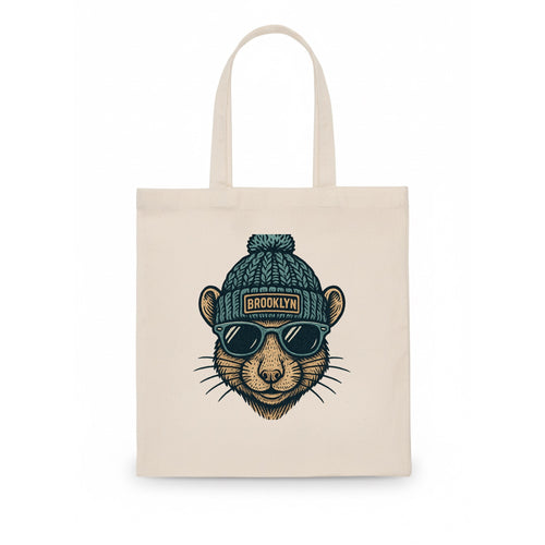 NYC Rat wearing Brooklyn beanie with pom pom and wayfarer sunglasses - Tote Bag