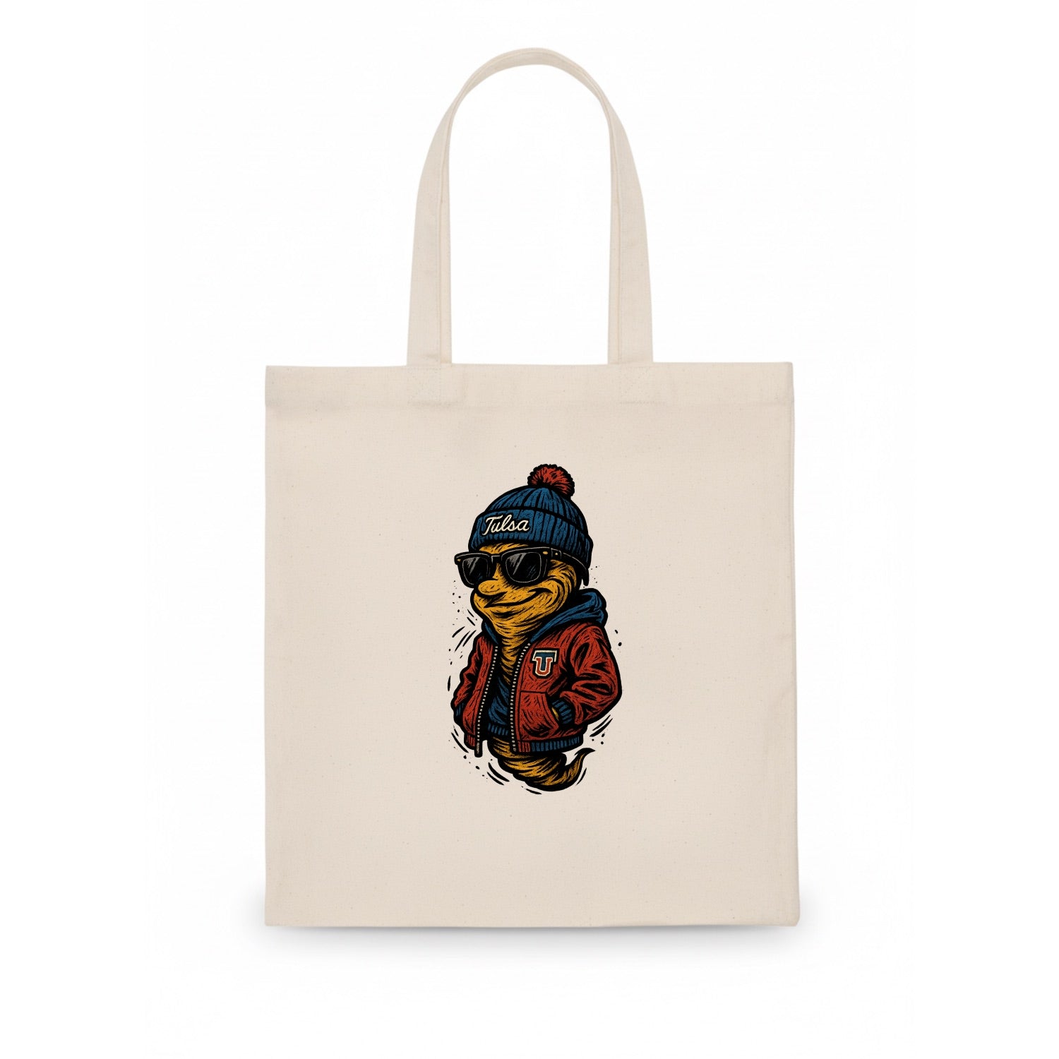 Tulsa Hurricane wearing Tulsa beanie with TU patch - Tote Bag - white