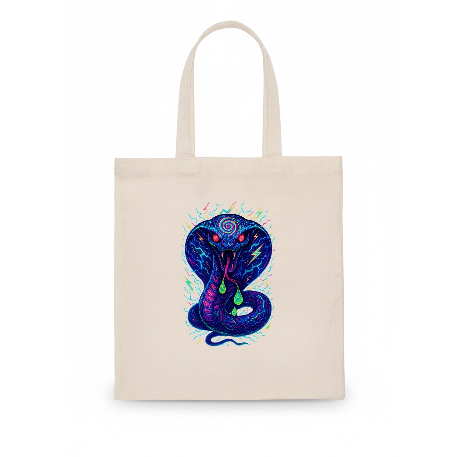 Mesmerizing cobra with hypnotic spiral patterns in the hood, scales that shimmer with - Tote Bag - white