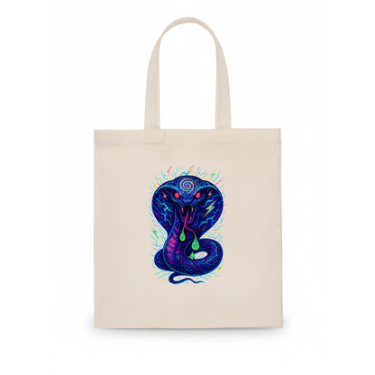 Mesmerizing cobra with hypnotic spiral patterns in the hood, scales that shimmer with - Tote Bag - white