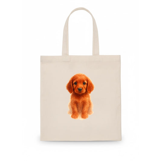 Baby Irish Setter Puppy - mahogany red coat, feathered ears, friendly eyes, - Tote Bag - white
