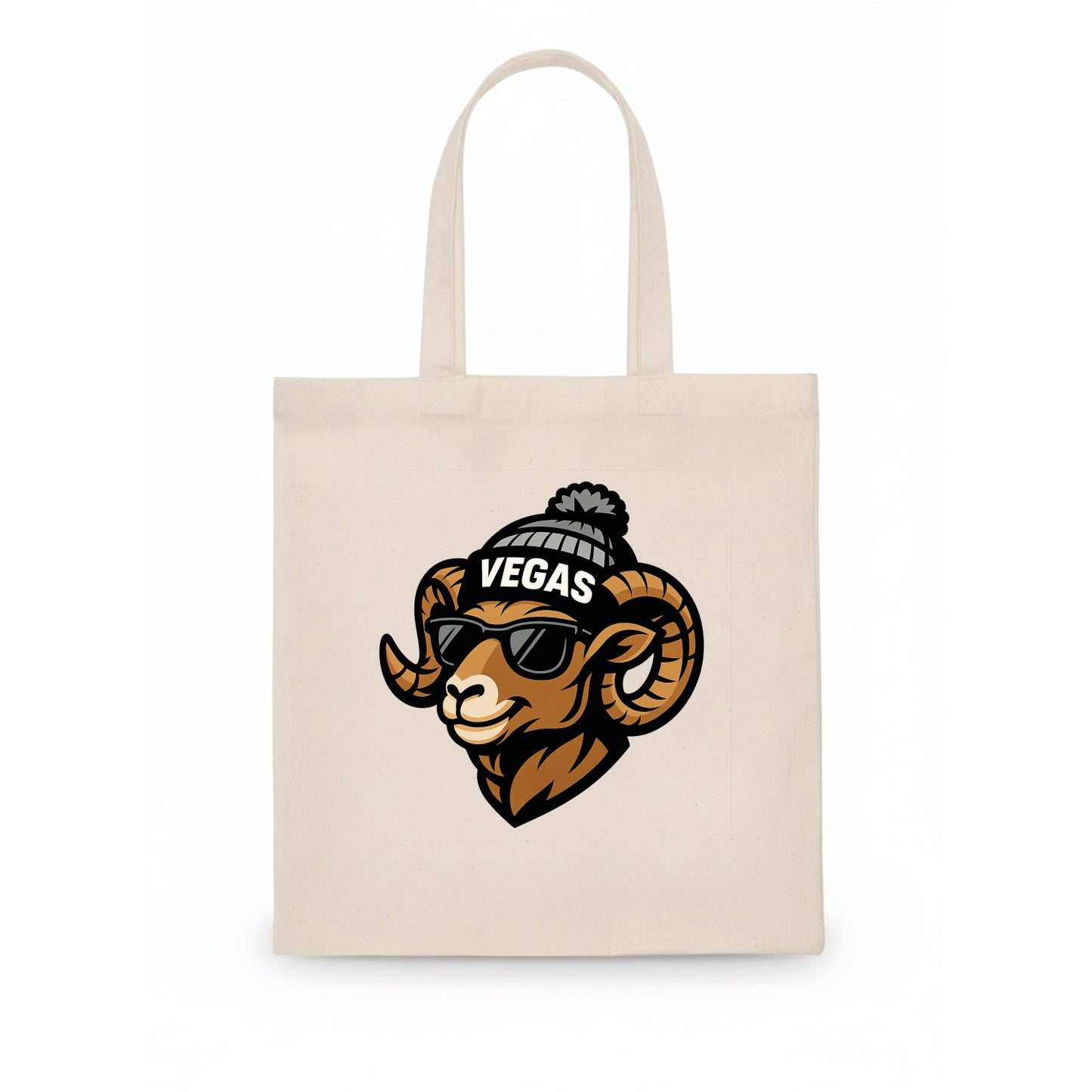 Vegas Desert Bighorn wearing Raiders silver and black beanie with pom pom and wayfarer - Tote Bag - white
