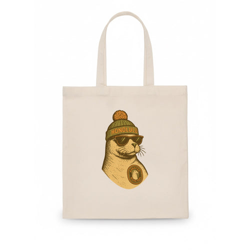 Hawaii Monk Seal wearing Honolulu beanie with pom pom and wayfarer sunglasses - Tote Bag