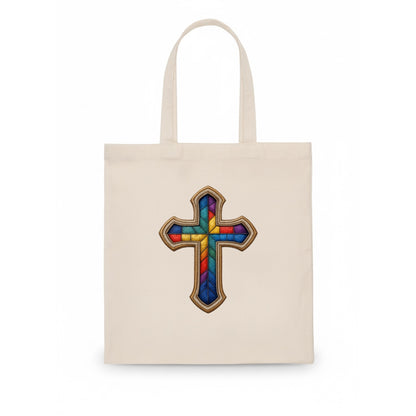 Stained Glass Cross  - Tote Bag - white