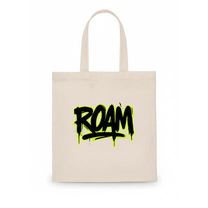 Bold typography design - "ROAM" - wander freely, no destination needed - Tote Bag - white