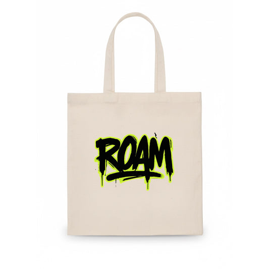 Bold typography design - "ROAM" - wander freely, no destination needed - Tote Bag - white