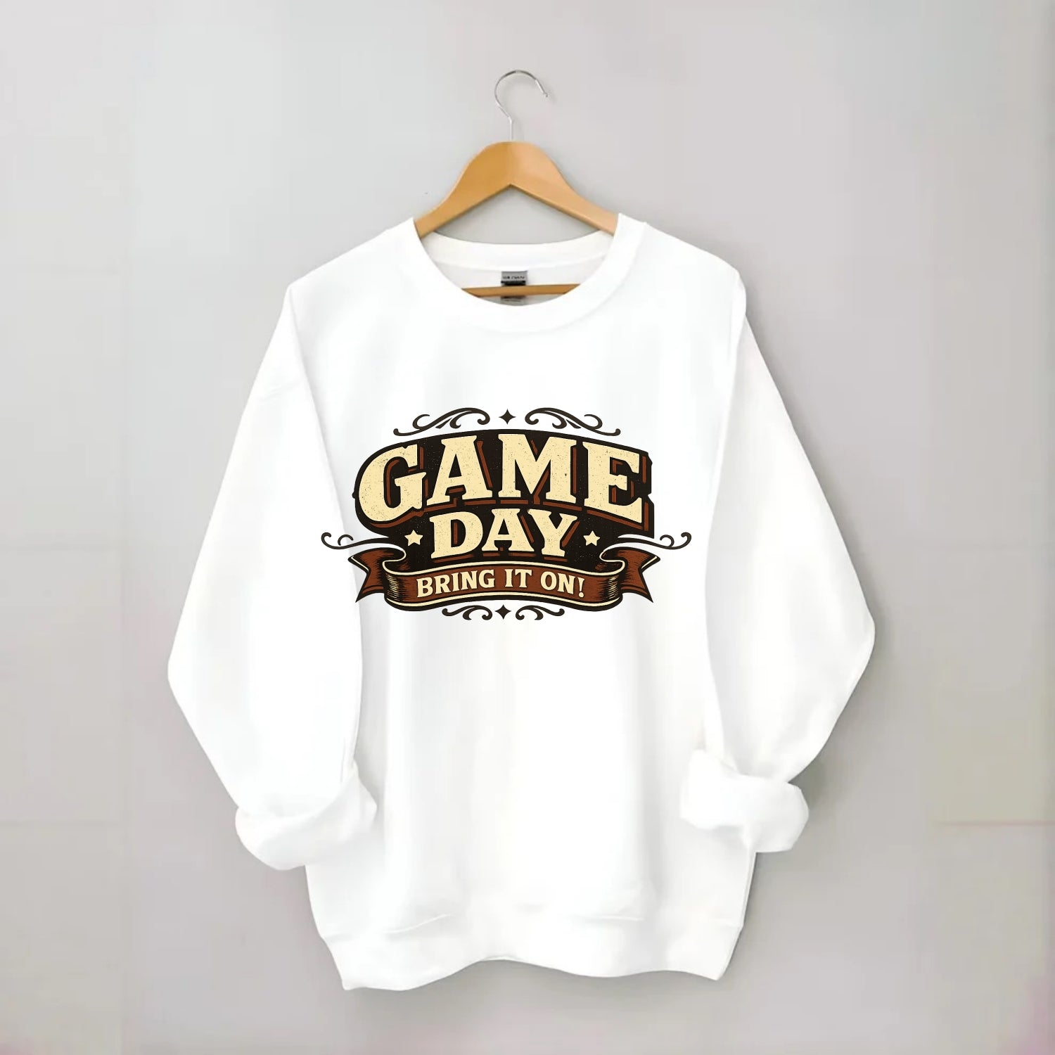 Bold typography design - "GAME DAY" - competition ready, bring it on - Crewneck Sweatshirt - white