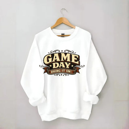 Bold typography design - "GAME DAY" - competition ready, bring it on - Crewneck Sweatshirt - white