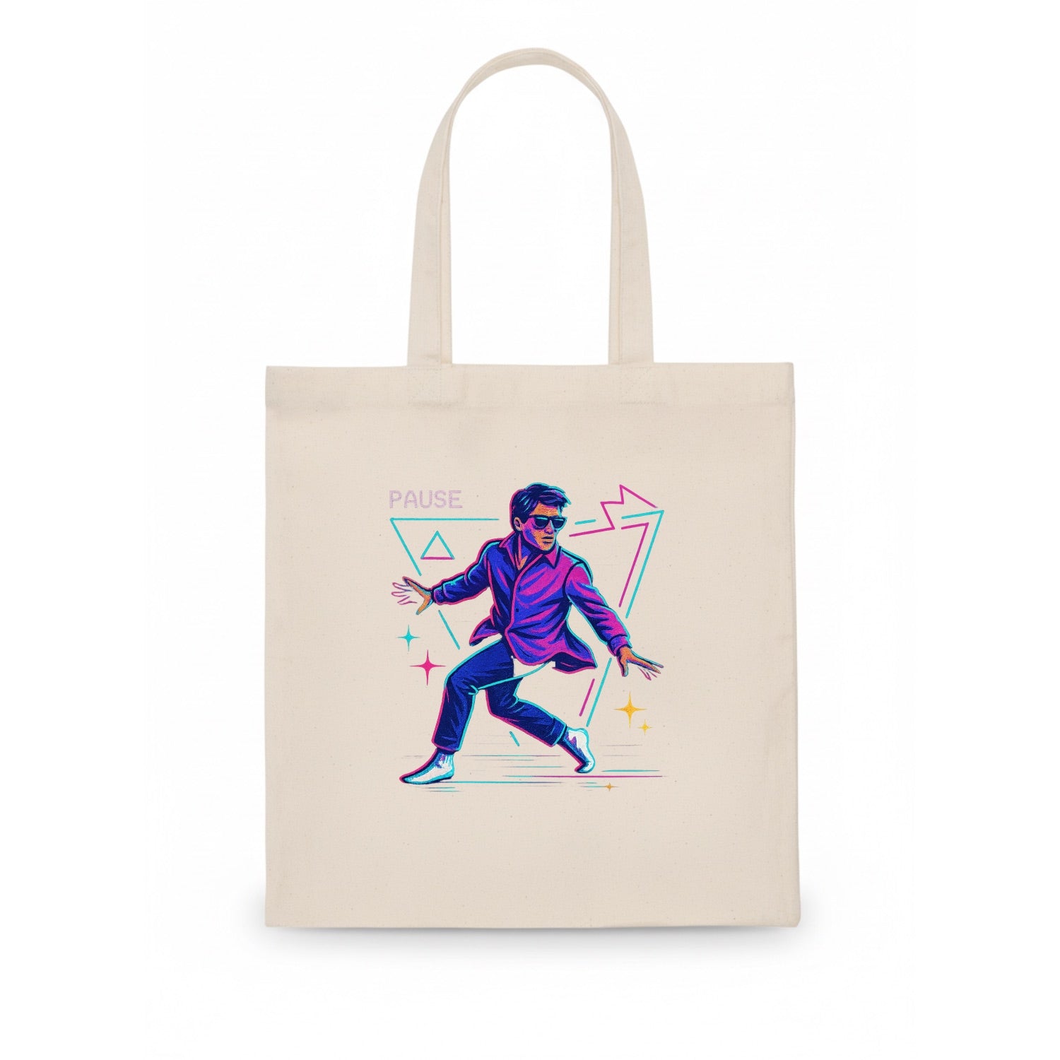 confident figure sliding across polished wooden floor in socks and sunglasses - Tote Bag - white