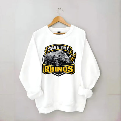 SAVE THE RHINOS - rhino silhouette in gray , horn protection - Crewneck Sweatshirt - white