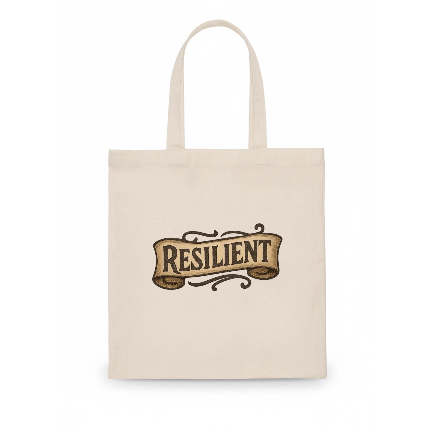 Bold typography design - "RESILIENT" - bouncing back, unbreakable spirit - Tote Bag - white