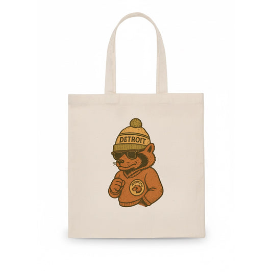 Michigan Wolverine wearing Detroit beanie with pom pom and wayfarer sunglasses - Tote Bag - white