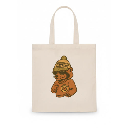 Michigan Wolverine wearing Detroit beanie with pom pom and wayfarer sunglasses - Tote Bag