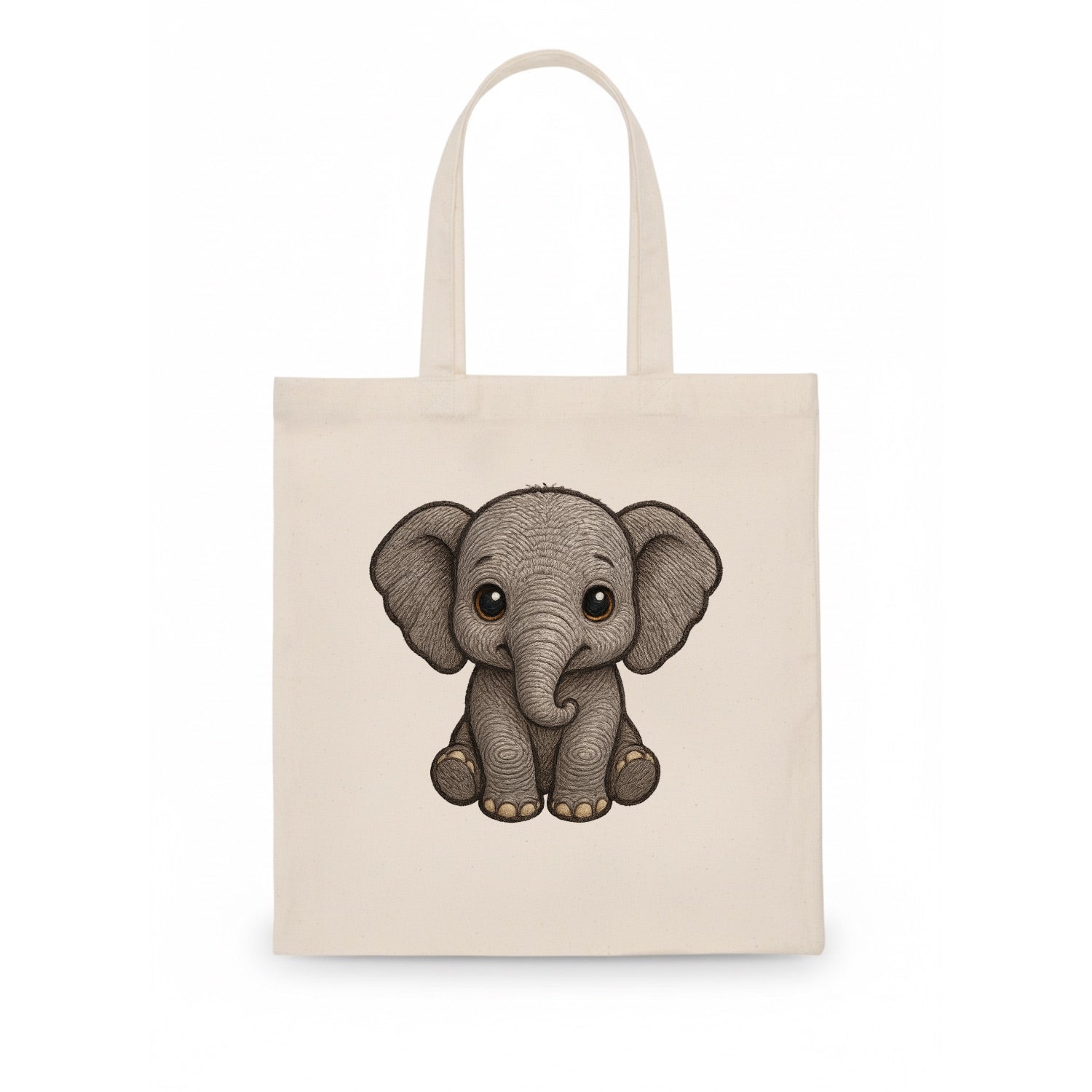 Baby Elephant - gray wrinkly, tiny trunk, large floppy ears, kind dark eyes, - Tote Bag - white