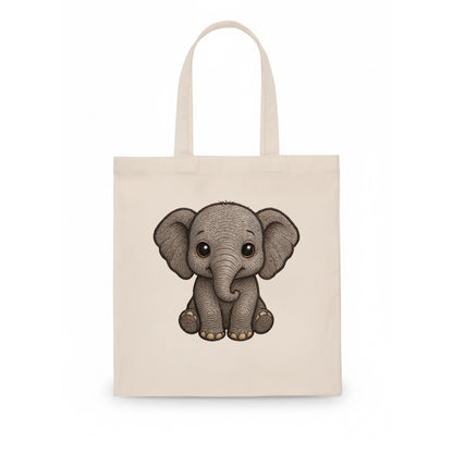 Baby Elephant - gray wrinkly, tiny trunk, large floppy ears, kind dark eyes, - Tote Bag - white
