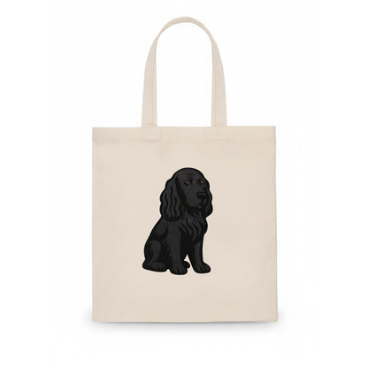 Field Spaniel - Black silky coat embroidered pose - Tote Bag - white