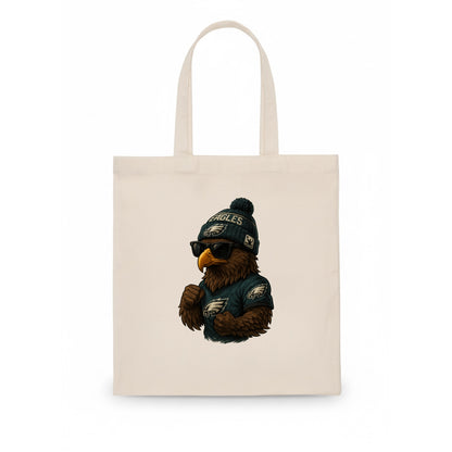 Philly Hawk wearing Eagles beanie with Rocky patch and wayfarer sunglasses - Tote Bag - white