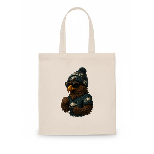 Philly Hawk wearing Eagles beanie with Rocky patch and wayfarer sunglasses - Tote Bag - white